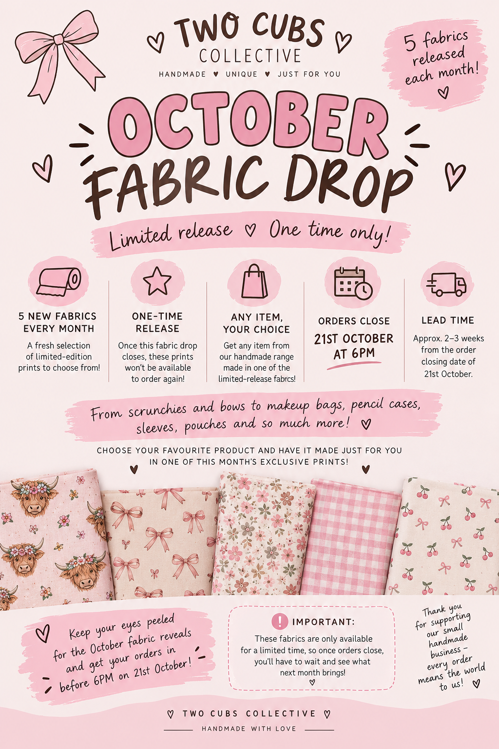 OCT FABRIC DROP ( Closes 23rd Oct)